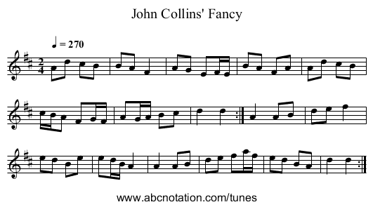 John Collins' Fancy - staff notation
