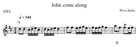 John come along - staff notation