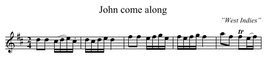 John come along - staff notation