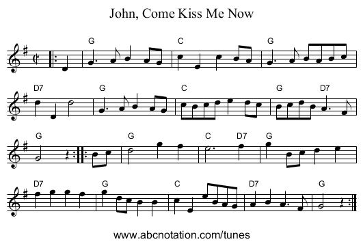 John, Come Kiss Me Now - staff notation
