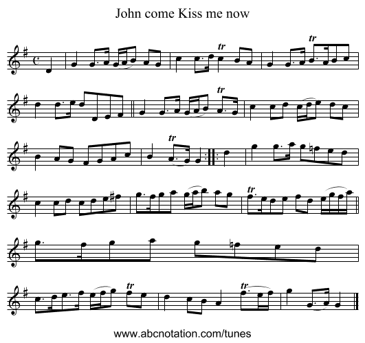 John come Kiss me now - staff notation