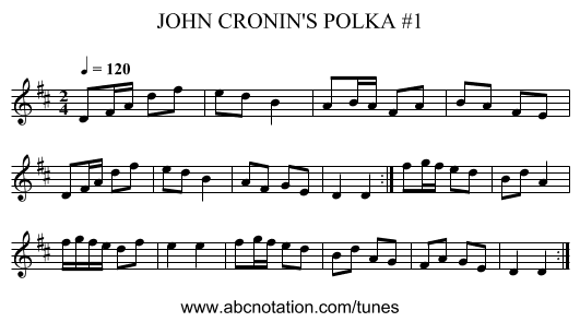 JOHN CRONIN'S POLKA #1 - staff notation