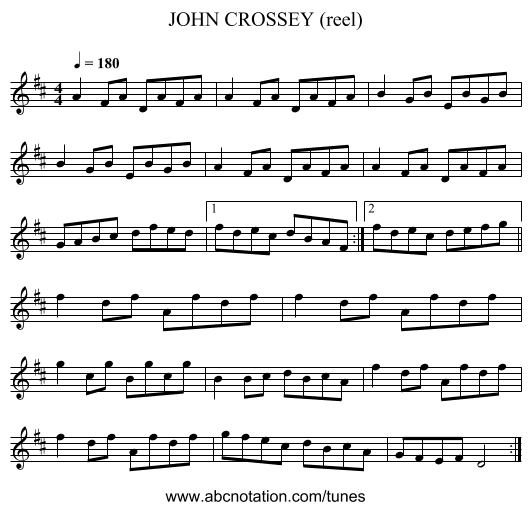 JOHN CROSSEY (reel) - staff notation