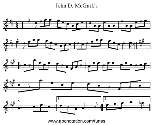 John D. McGurk's - staff notation