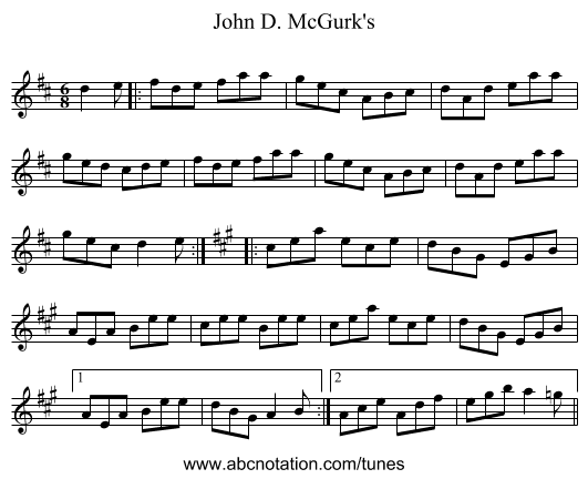 John D. McGurk's - staff notation