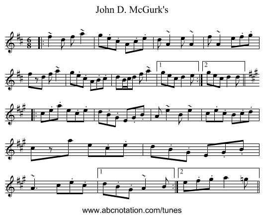 John D. McGurk's - staff notation