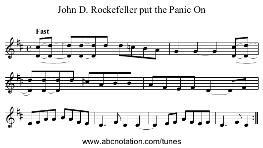 John D. Rockefeller put the Panic On - staff notation
