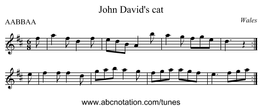 John David's cat - staff notation
