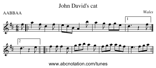 John David's cat - staff notation