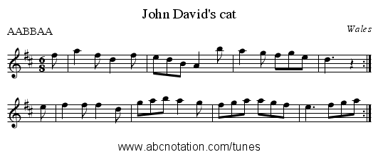 John David's cat - staff notation