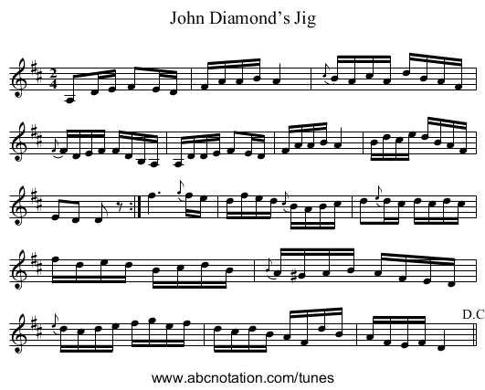 John Diamond’s Jig - staff notation