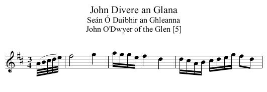 John Divere an Glana - staff notation