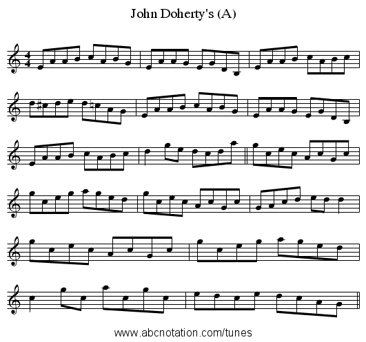John Doherty's (A) - staff notation