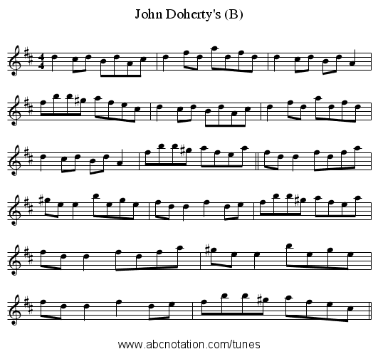 John Doherty's (B) - staff notation
