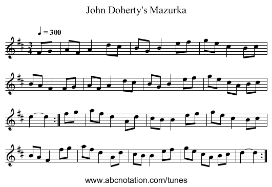 John Doherty's Mazurka - staff notation
