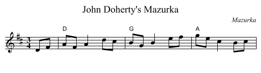 John Doherty's Mazurka - staff notation