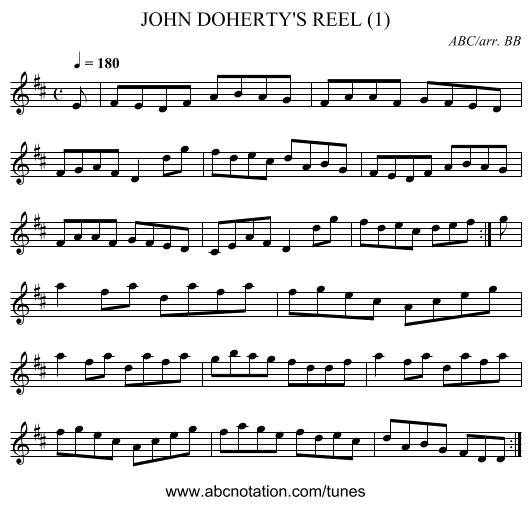 JOHN DOHERTY'S REEL (1) - staff notation