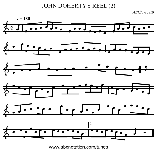 JOHN DOHERTY'S REEL (2) - staff notation
