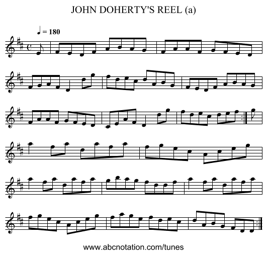 JOHN DOHERTY'S REEL (a) - staff notation
