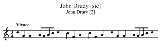 John Drudy [sic] - staff notation