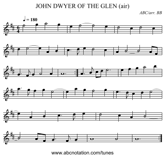JOHN DWYER OF THE GLEN (air) - staff notation