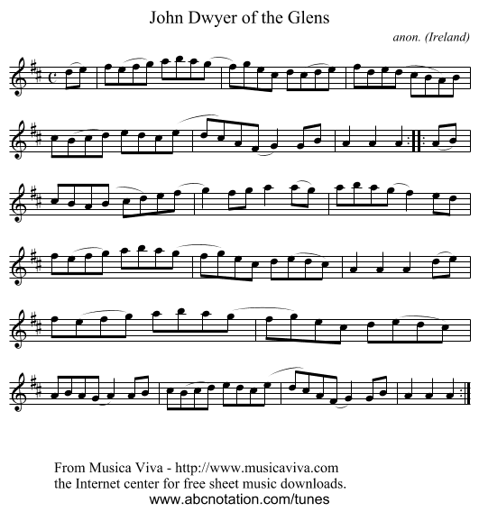 John Dwyer of the Glens - staff notation