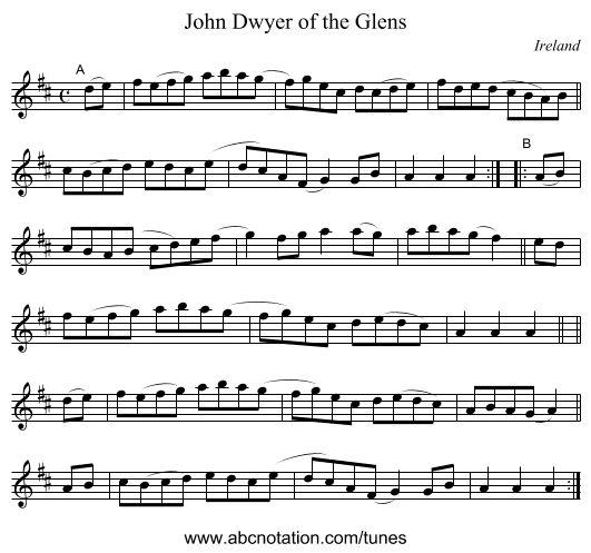 John Dwyer of the Glens - staff notation