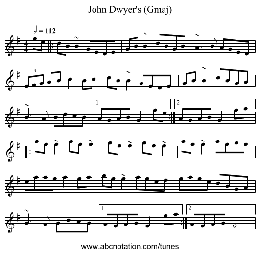 John Dwyer's (Gmaj) - staff notation