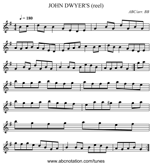JOHN DWYER'S (reel) - staff notation