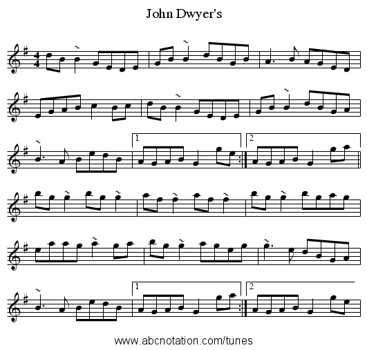 John Dwyer's - staff notation