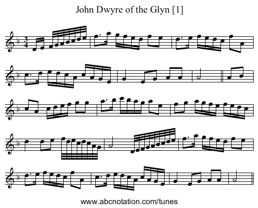 John Dwyre of the Glyn [1] - staff notation