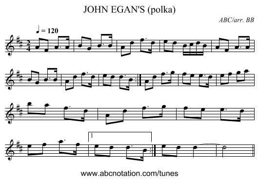 JOHN EGAN'S (polka) - staff notation