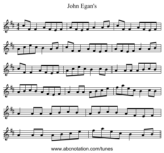 John Egan's - staff notation