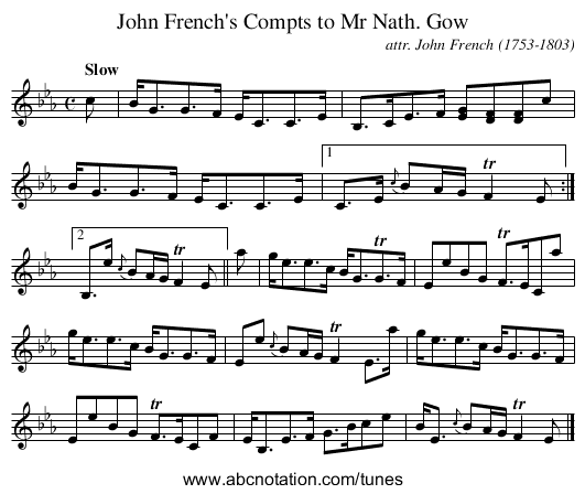 John French's Compts to Mr Nath. Gow - staff notation