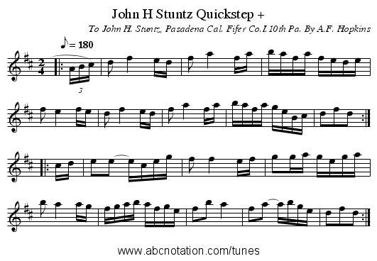 John H Stuntz Quickstep + - staff notation