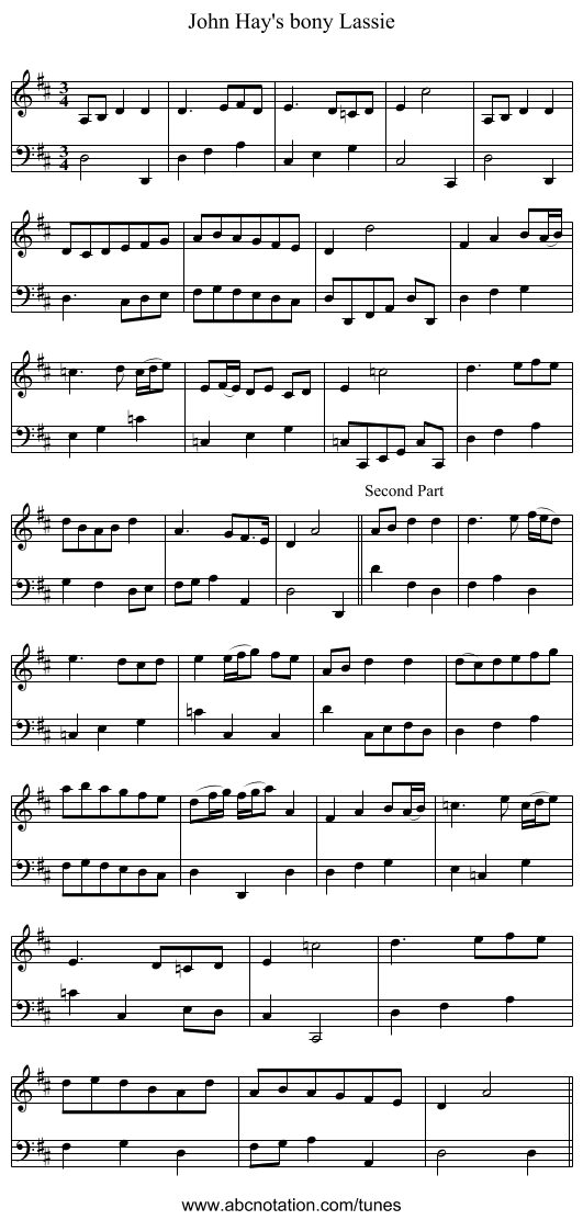 John Hay's bony Lassie - staff notation