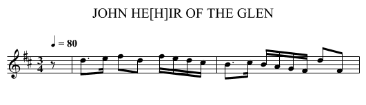 JOHN HE[H]IR OF THE GLEN - staff notation