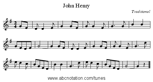 John Henry - staff notation