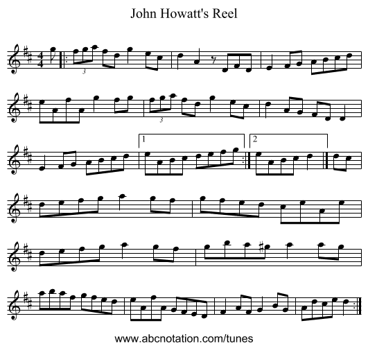 John Howatt's Reel - staff notation