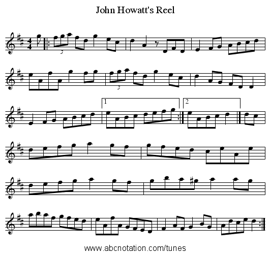John Howatt's Reel - staff notation
