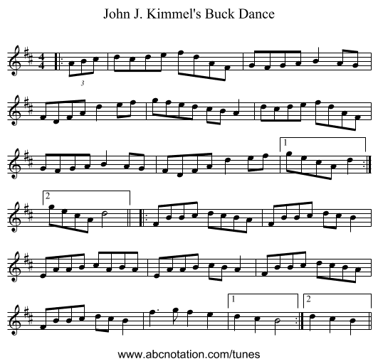 John J. Kimmel's Buck Dance - staff notation