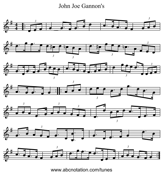 John Joe Gannon's - staff notation