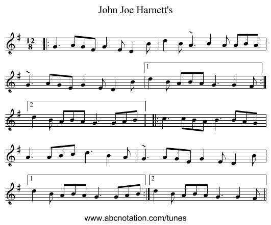 John Joe Harnett's - staff notation