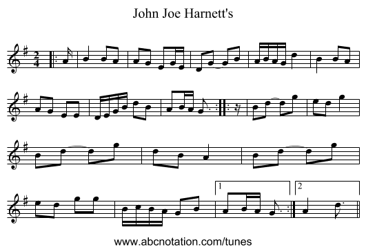 John Joe Harnett's - staff notation