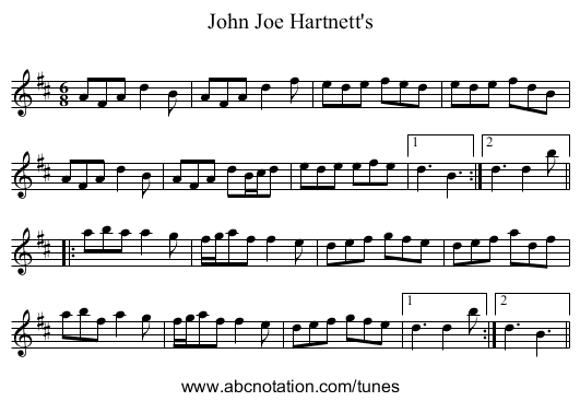 John Joe Hartnett's - staff notation