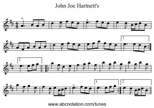 John Joe Hartnett's - staff notation