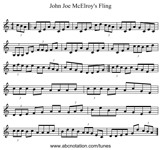John Joe McElroy's Fling - staff notation