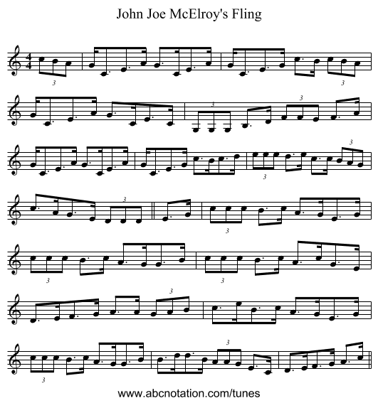 John Joe McElroy's Fling - staff notation
