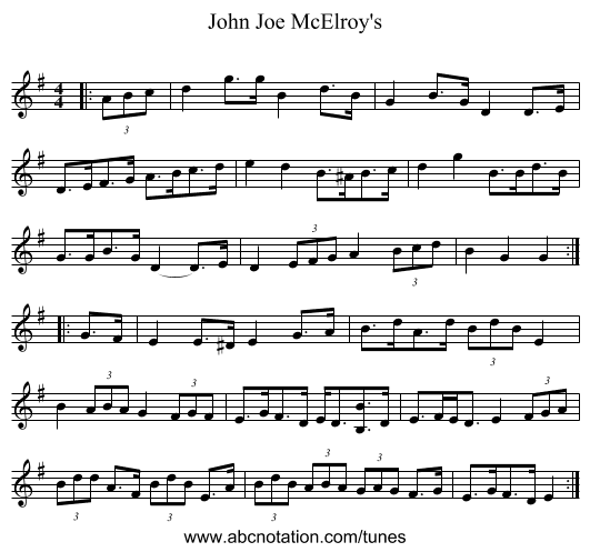 John Joe McElroy's - staff notation