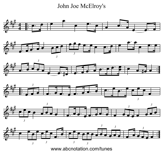 John Joe McElroy's - staff notation
